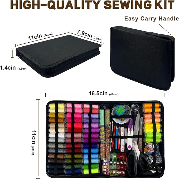 Pmbqifay 305Pcs Sewing Kit for Adults, 56Color Thread Spools, Portable Needle and Thread Kit for Sewing, with Scissors and Accessories for Adults, Kids, Beginner, Home, Travel, Emergency Sewing Kits