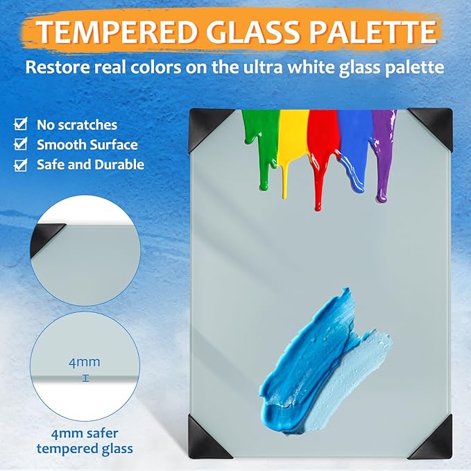 Glass Palette for Oil Painting 12 x 9 Inches, Grey Paint Mixing Palette for Acrylic Painting, Painting Supplies for Use with All Art Media, Artists, Adults