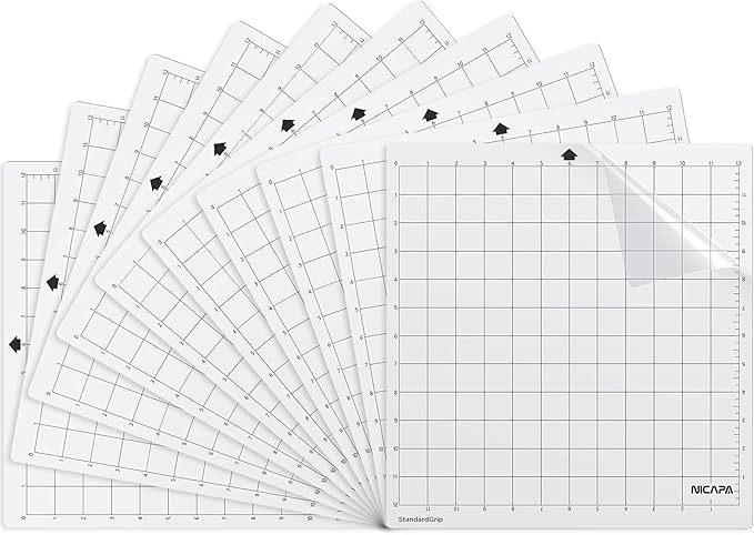 Nicapa StandardGrip Cutting Mat for Silhouette Cameo 4/3/2/1 (12x12 inch,10 Mats) Standard Adhesive Sticky Quilting Cut Mats Replacement Accessories for Silhouette Cameo