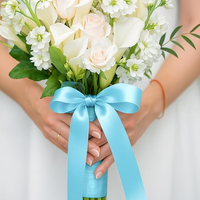 Fullive 1 1/2 Inch Satin Ribbon, 30 Yards Lake Blue Ribbons for Crafts, Polyester Ribbon for Gift Wrapping for Birthday Graduate Oktoberfest Christmas Decorations Wrapping Bouquet Floral Arrangements