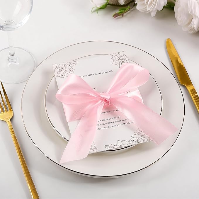 1-1/2 Inch Wide Baby Pink Satin Ribbon, 50 Yards Solid Polyester Fabric Ribbon for Roses Making, Gift Wrapping, Valentine's Day, Wedding Decorations, Crafts, Bows, Flower Bouquets