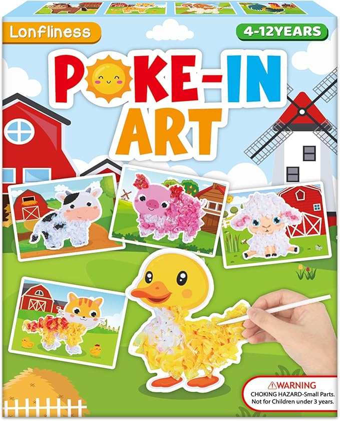 Lonfliness 8PCS Poke-in Craft and Art Kit for Kids No-Mess Fabric Sewing Art Girls Boys 4-12 Puzzle Puncture Painting DIY Toy Gifts for Creative Activity Game Birthday Party (Farm Animal)