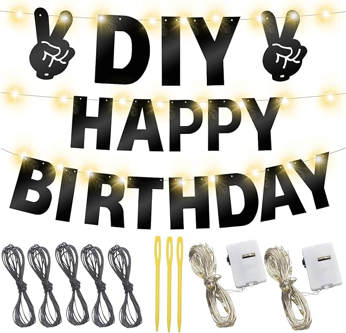 167Pcs DIY Glitter Customizable Banner Kit Happy Birthday Custom Letters Banner 30th Birthday Decorations Anniversary Personalized Banners Decor Death to My 20s Party Supplies(Shiny Black)