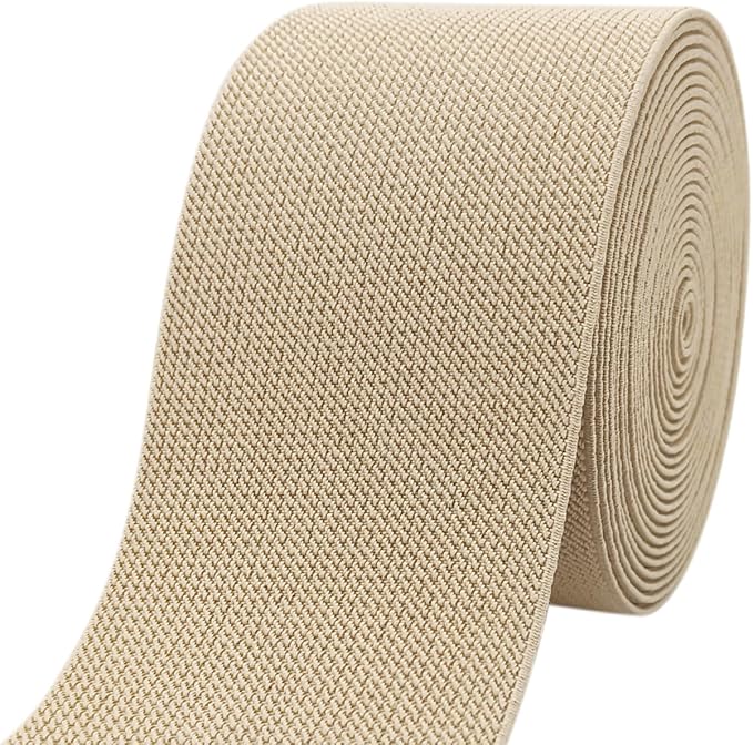 Khaki Wide Knit Elastic Band for Sewing 3 inch 5yards Double-Side Twill Woven Elastic Heavy Stretch Elastic Spool Band for Sewing Pants Waist-Wigs-Skirts-Craft-DIY Projects