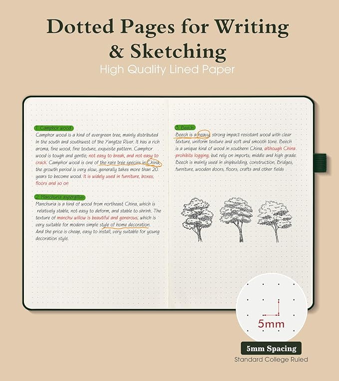 Dotted Journal Notebook for Women Men, 160 Pages Dot Grid Journals for Writing, A5 Hardcover Vintage Leather Bullet Journaling Notebooks for School, Work, Travel, Note Taking 5.8"x8.5"(Green)