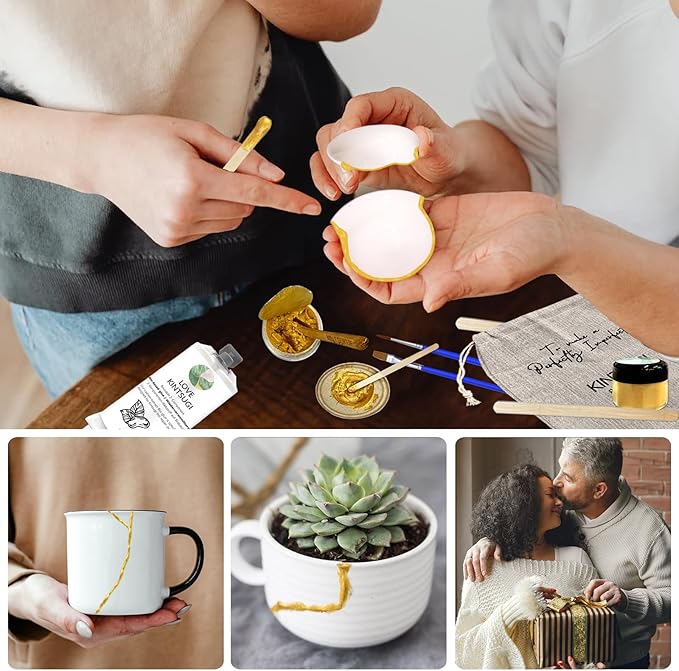 1DFAUL Bio Kintsugi Repair Kit Gold Food Safety Repair Your Meaningful Pottery, Dishwasher Safety, Perfect for Beginners, Bring Japanese Art to Your Home
