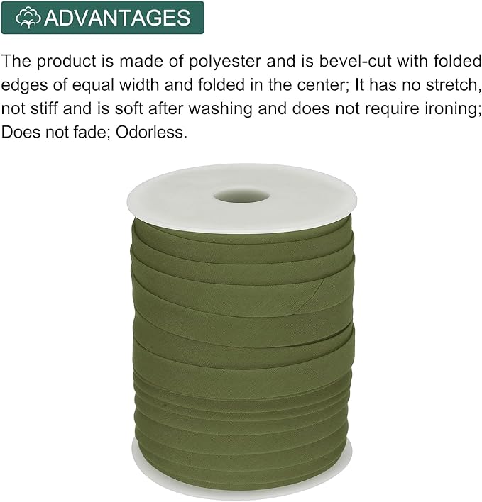 MECCANIXITY 1/2 Inch Double Fold Bias Tape Polyester Continuous Bulk Bias Tape for Sewing,Seaming Quilting Hemming Binding Crafts (Dark Green 55 Yards)