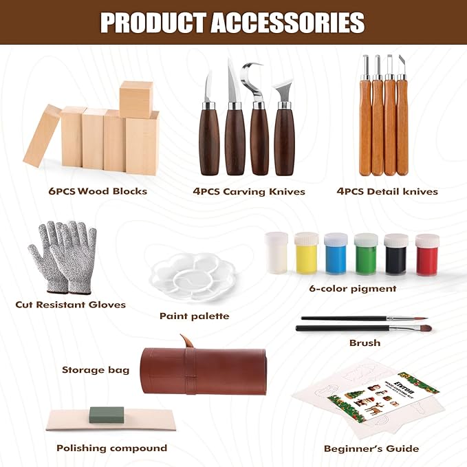 Wood Carving Kit - Whittling Kit with Wood Blocks and Paint Set - Carving Tools for Beginners - Hobbies for Women and Men - Arts and Crafts for Adults & Kids - woodworking tools