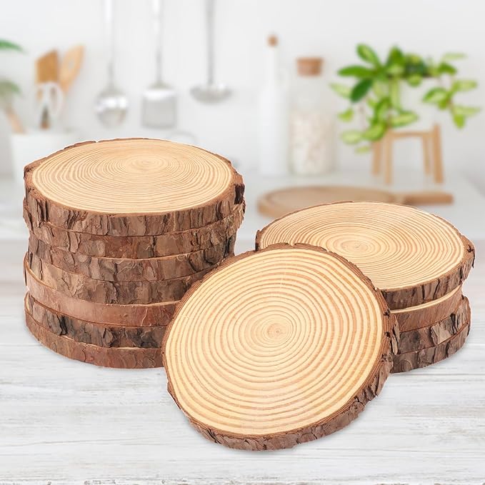 18 PCS 5.5-6.3 Inch Natural Wood Slices, Unfinished Pine Wood Circles with Barks for Coasters, DIY Crafts, Christmas Rustic Wedding Ornaments and Centerpieces,by GNIEMCKIN