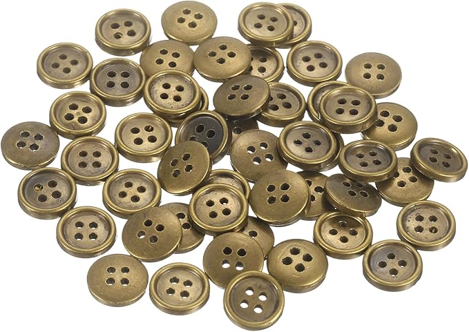 HARFINGTON 50pcs 18L Plastic Sewing Buttons 11.5mm 15/32" 4-Hole Round Replacement Craft Button for Coats Sewing Clothing and DIY, Bronze