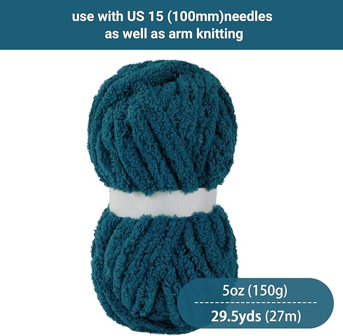 Hombys Indigo Chunky Chenille Yarn for Hand Knitting & Crocheting - Super Bulky Big Yarn for Chunky Blanket