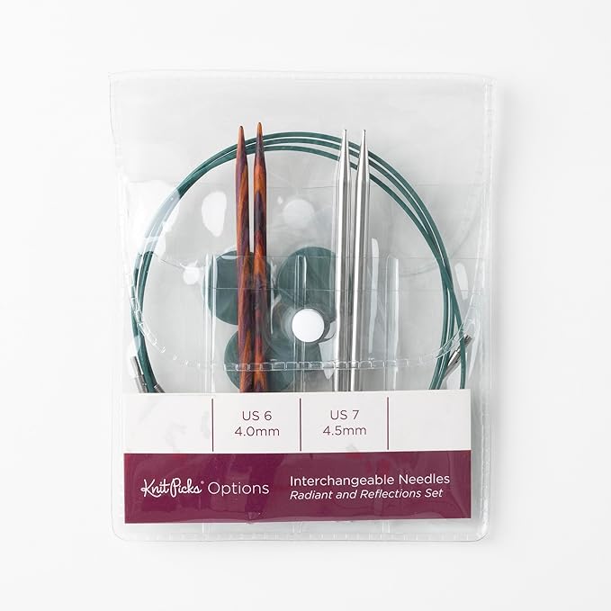 Knit Picks Try It Wood and Stainless Steel Interchangeable Knitting Needle Set - US 6 and 7 (Radiant and Reflections Stainless Steel)