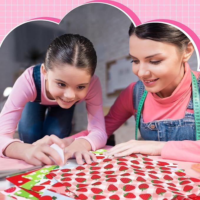 HunnmingRe 20 Pcs 10''x10'' Strawberry Quilting Fabric Square Summer Strawberry Quiltted Fabric Bundle Multicolor Precuts Printed Patchwork Supplies for Holiday DIY Sewing Craft