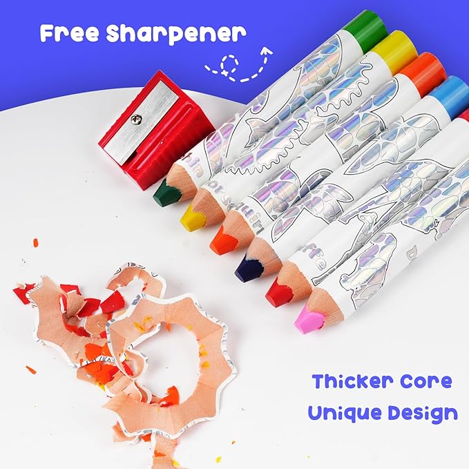 ThEast Stocking Stuffers for Kids, 8 Jumbo Toddlers Colored Pencils, Cute Animal Toddlers Crayons Coloring Pencil with Sharpener, Pre-Sharpened