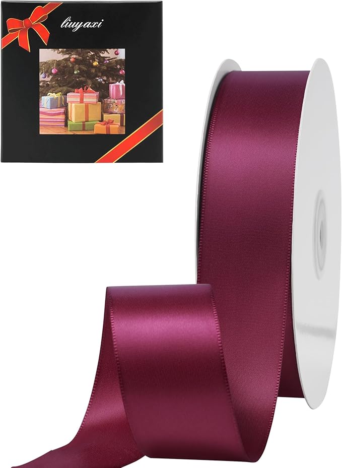 LIUYAXI Burgundy Double Faced Satin Ribbon, 1" X Continuous 25 Yards, Ribbons Perfect for Gift Wrapping Wedding Bouquet Decor DIY Craft Bow Making & Other Projects