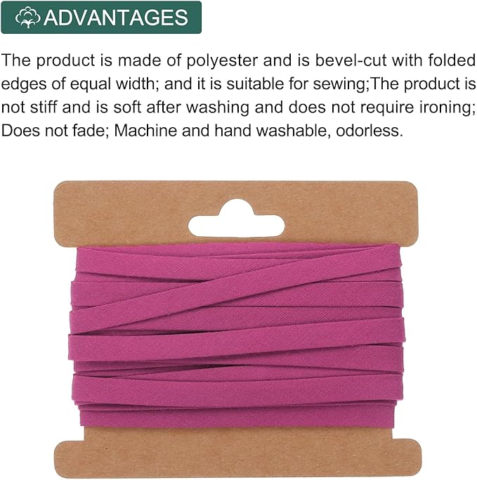 MECCANIXITY 1/4 Inch Double Fold Bias Tape Continuous Bulk Cotton Bias Tape for Sewing Seaming Quilting Hemming Binding Crafts (Rose Red 6 Yards)