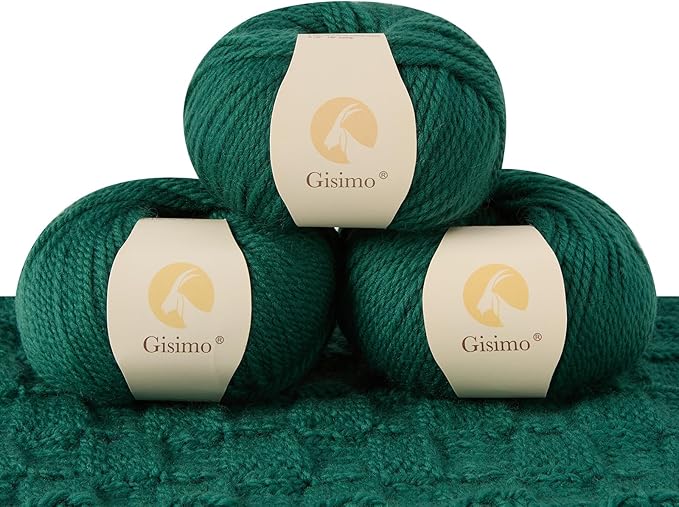 100% Merino Wool Yarn 3-Ply Luxurious and Soft Yarn for Hand Knitting & Crocheting (Christmas Green,3Balls)
