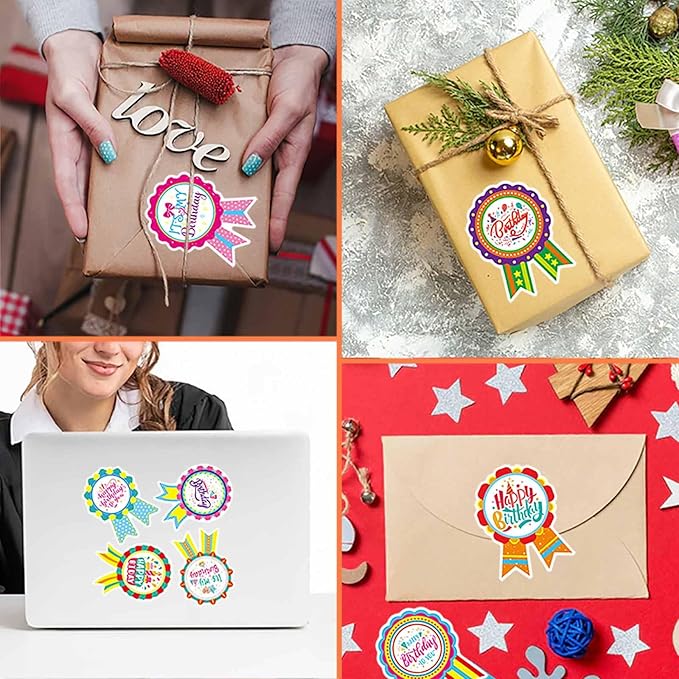 144PCS Happy Birthday Badge Stickers, Birthday Gift Stickers for Kids Adults, Birthday Labels for Home, Classroom Birthday Party Envelope Card Gift Wrapping