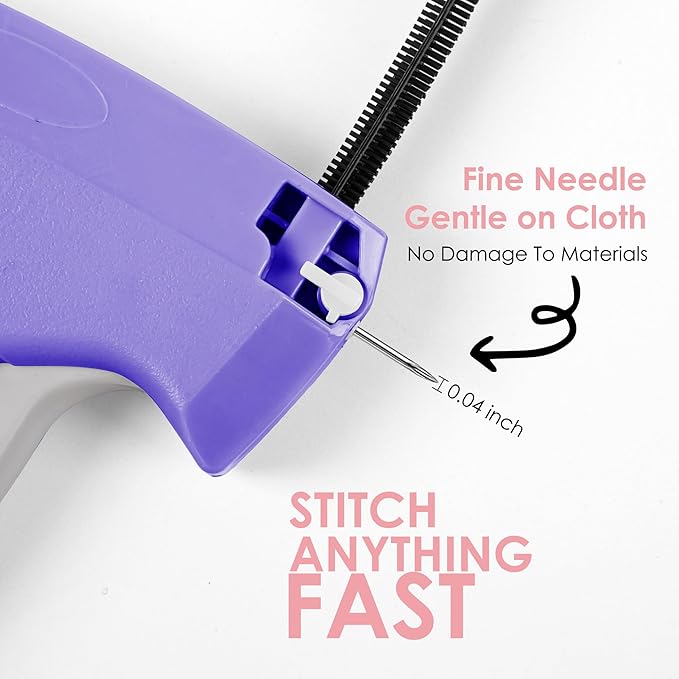 Stitch Gun for Clothes - Handheld Stitch Tag Gun Quick Clothing Fixer - Tagging Gun - Sewing Kit Includes 6 Needle, 1000 Black Fasteners and 1000 White Fasteners (Purple, Grey)