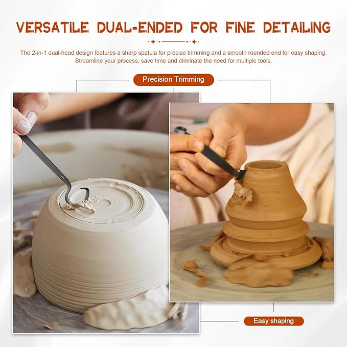 Pottery Trimming Tools, Double-Ended Clay Sculpting Tool with Sharpened Edges, Ceramic Tools for Wheel Trimming, Smoothing & Detail Work, Professional Pottery Supplies for Artists & Crafters