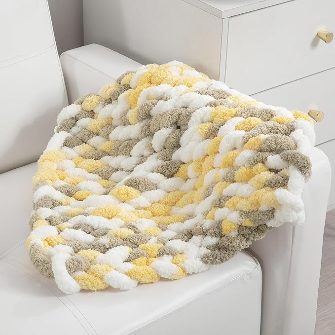 HOMBYS 8 Pack Giant Chunky Yarn for Crocheting,Super Bulky Large Soft Fluffy Yarn,Tie Dye Plush Fuzzy Yarn,Mixed Color Thick Chenille Yarn for Hand Knitting/Arm Knitting (White,Yellow,Brown)