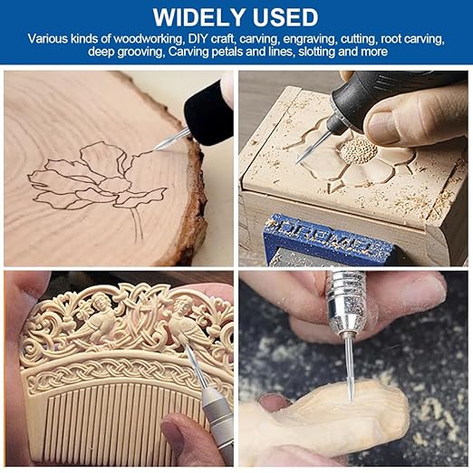 Wood Carving Drill Bits Set for Dremel Rotary Tool 5Pcs Engraving Drill Bits Woodworking Accessories with 1/8” Shank for DIY Woodcrafts Carving Engraving Grinding Drilling Micro Sculpture
