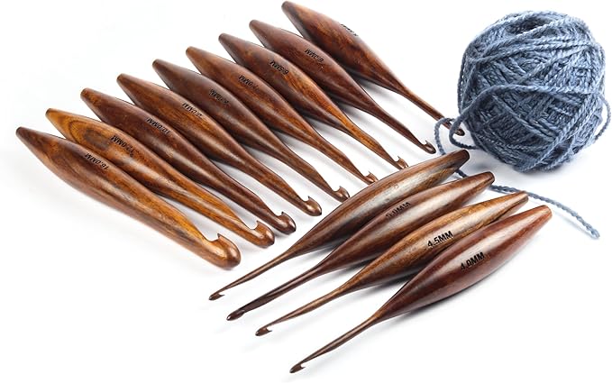 13 Pieces Premium Wooden Crochet Hooks, Crochets Hooks Set for Knitting and Crocheting - Rosewood Knitting Needles (Dolphin)