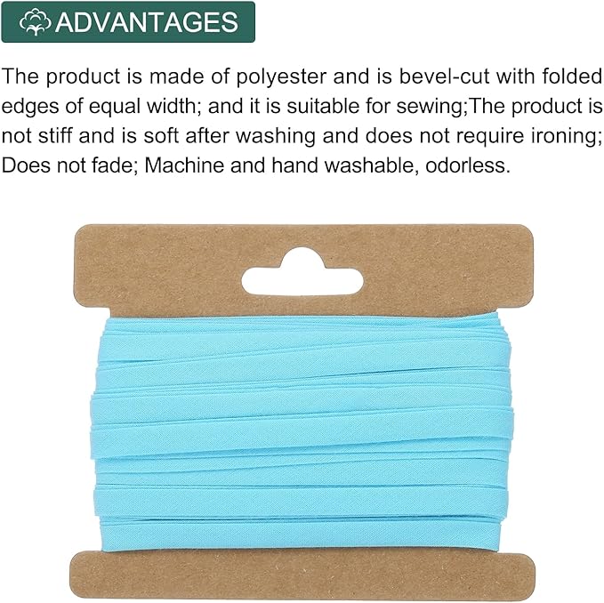 MECCANIXITY 1/4 Inch Double Fold Bias Tape Continuous Bulk Cotton Bias Tape for Sewing Seaming Quilting Hemming Binding Crafts (Light Blue 6 Yards)