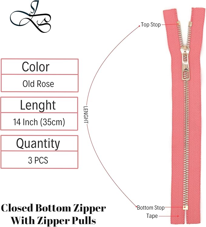 #5 Gold Metal Zipper - 50+ Colors - 3 PCS - (4-14 inches) Sizes - Luxury Lightweight Handcraft Metal Zippers with pulls for Purses Bags Pockets Shoes Sewing & Crafts DIY ZP022114