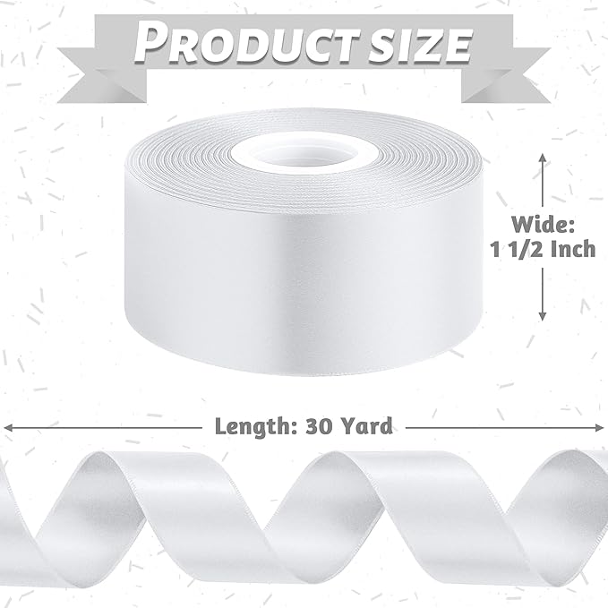 Fullive Silver Ribbon, 1 1/2 Inch 30 Yards Silver Ribbon for Flower Bouquet, Polyester Solid Christmas Tree Ribbons for Birthday Christmas Decorations DIY Bows Wrapping Bouquet Floral Arrangements
