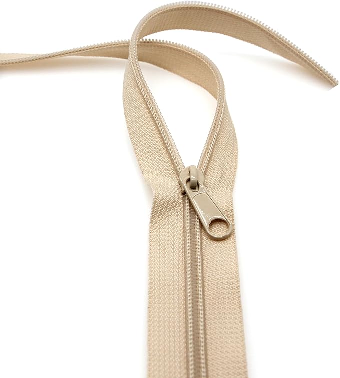 Leekayer #3 Beige Nylon Coil Sewing Zippers by The Yards Bulk 10 Yards with 25pcs Sliders for DIY Tailor Sewing Craft Bags,Luggage,Dress,Sofa Cushion,Pillow(Beige)