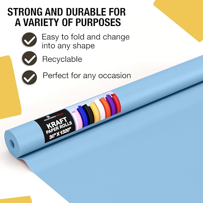 Crown Display Light Blue Kraft Paper Roll 36" X 1320" (110' Ft) - Perfect for Wrapping, Shipping, Packing, and Crafts