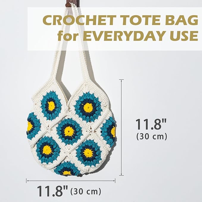 Yeezhee Crochet Kit for Advanced or Intermediate Beginners, Crochet Bag Kit with Step-by-Step Video Tutorials, Granny Square Crochet Tote Bag Set, Knitting Kit Including Yarn, Crochet Hook, Daisy