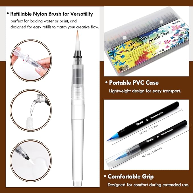 Watercolor Brush Pens Art Markers, Art Supplies 20Pcs Brush Marker Pens Colored Pens Script Paintbrush for Calligraphy with 1 Water Colouring Paintbrush Felt Tip Pen