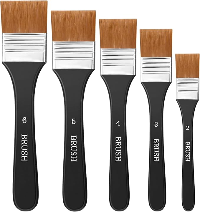 Giantree 5Pcs Flat Paint Brushes for Acrylic Painting, Oil Art Paint Brushes Set, Craft Paint Brushes for Applying Gesso, Acrylic Paint, Oil Paint, Watercolor