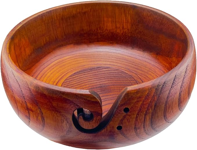 Wooden Yarn Bowl with Holes Knitting Bowl Yarn Storage,Yarn Bowls for Crocheting and Knitting,Perfect for Mother's Day and Home Decor 6.3" x 3"