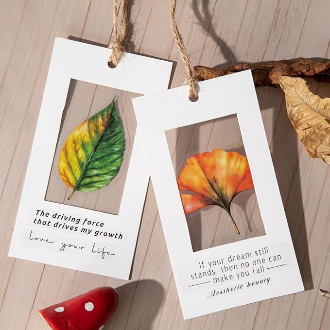 90 Pieces Botanical Leaf-Themed PET Sticker, Waterproof Transparent Leaf Stickers for Scrapbooking, Journaling, Creative Journal Supplies, and DIY Crafts