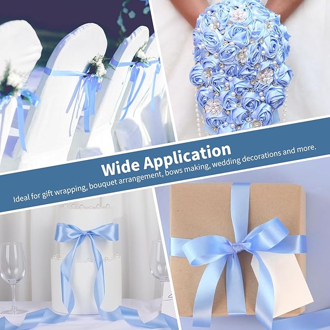 1-1/2 Inch Wide Sky Blue Satin Ribbon, 50 Yards Solid Polyester Fabric Ribbon for Roses Making, Gift Wrapping, Valentine's Day, Wedding Decorations, Crafts, Bows