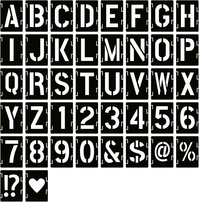YEAJON 13 Inch Letter Stencils Symbol Numbers Craft Stencils, 42 Pcs Reusable Alphabet Templates Interlocking Stencil Kit for Painting on Wood, Wall, Fabric, Rock, Sign, DIY Art Projects