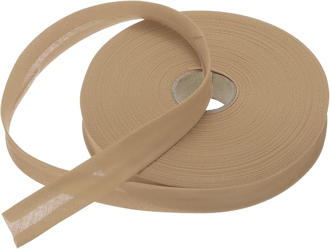 MECCANIXITY 1 Inch Single Fold Bias Tape Polyester Continuous Bulk Bias Tape for Sewing,Seaming Quilting Hemming Binding Crafts (Khaki 50 Yards)