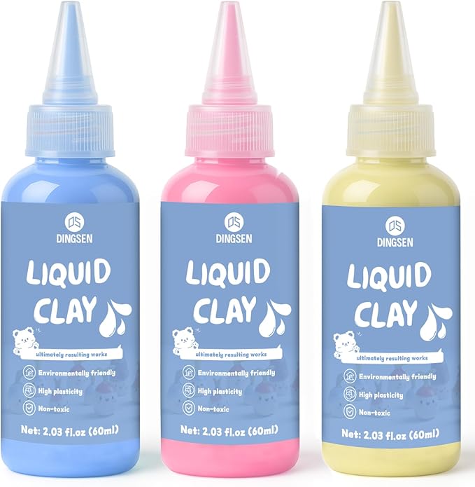 Liquid Polymer Clay, Liquid Clay for Polymer Clay Oven-Bake, for DIY Enthusiasts, Education and Crafting, Easy to Shape & Multi-Mold Compatible, Antiquewhite 60ml, Blue 60ml, Pink 60ml