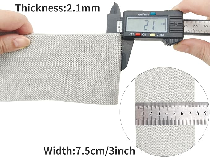 Gray Knit Elastic Band 3 inch 5 Yards Double-Side Twill Woven Elastic Heavy Stretch Elastic Spool for Sewing Pants Waistband, Wigs, Skirts, Craft DIY Projects (#29)