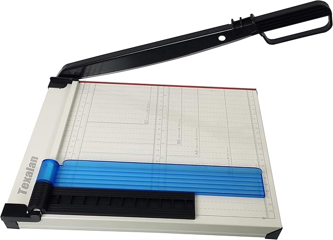 TEXALAN(R) Paper Cutter Letter Size Paper Trimmer 12” Cut Length 12 Sheet Capacity Guillotine Paper Photo Cutter with Magnet Clamp, Paper Guide, Size Guideline