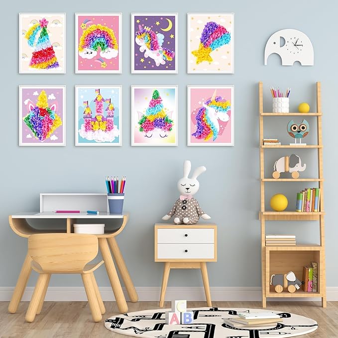 8PCS Poke-in Craft and Art Kit for Kids No-Mess Fabric Sewing Art Girls Boys 4-12 Puzzle Puncture Painting DIY Toy Gifts for Creative Activity Game Birthday Party (Unicorn)