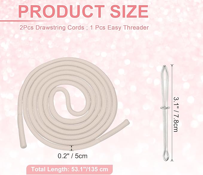 uxcell 2pcs 53inch Drawstring Cords Replacement Drawstring Hoodie String Sewing Tool with Easy Threader for Hoodie Sweatpants Jackets Pants Hats Coats Bags, Khaki