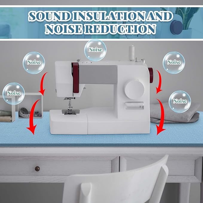 2 Pcs Sewing Machine Muffling Mat Pedal Sewing Mat Reduce Vibrations Noise No Slip Machine Accessories for Quilting(17'' X 36'' and 9'' X 14'',Light Blue)