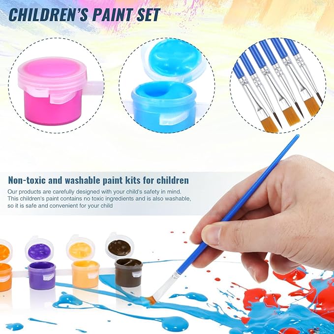 12-Set (168 Pieces Total) Acrylic Washable Paint Kit with 12 Colors and 24 Brushes - Ideal for Home Art Projects, Classroom Activities, and Birthday or Art Parties