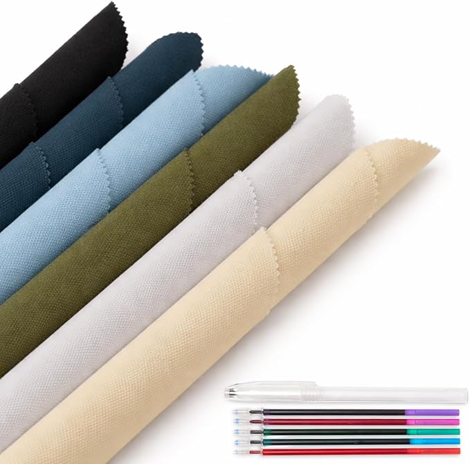 KEPYDRMTF Embroidery Fabric Kit with Water-Soluble Pens - 24pcs (6 Cotton Fabric Squares 11.8"x11.8" + 6 Colored Pens) | for Embroidery Projects, Upholstery Decoration & DIY Crafts (12 PCS)