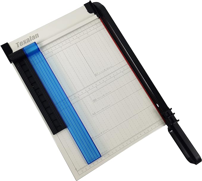 TEXALAN(R) Paper Cutter Letter Size Paper Trimmer 12” Cut Length 12 Sheet Capacity Guillotine Paper Photo Cutter with Magnet Clamp, Paper Guide, Size Guideline
