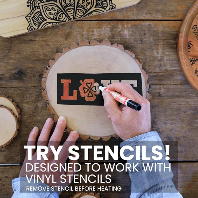 Scorch Marker - Wood Burning Marker, 2 in 1 Pyrography Kit for Adults, Woodburning Tool for Crafts, Stencils & Letters, DIY Pen Kit with Brush & Bullet Tips, Engraving Pen for Wood Burning, 3 Pack